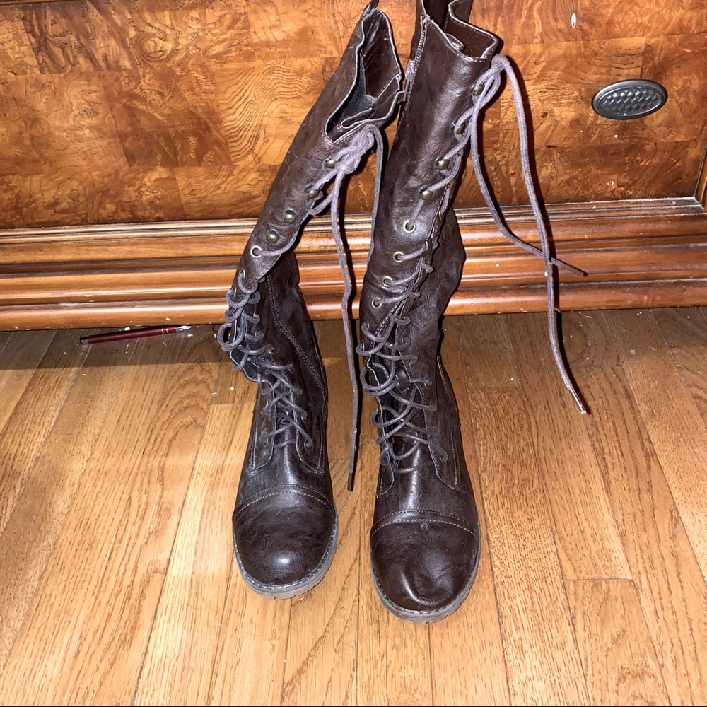 JustFab Tall Dark Brown Combat Boots